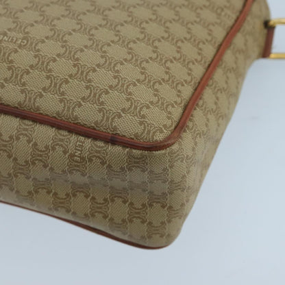 Celine Vintage Macadam Circle Logo Shoulder Bag Canvas and Leather, BEIGE, CANVAS, Shoulder bag