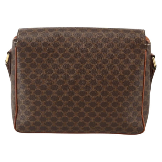 Celine Vintage Macadam Circle Logo Shoulder Bag Canvas and Leather, Brown, Canvas, Shoulder Bag
