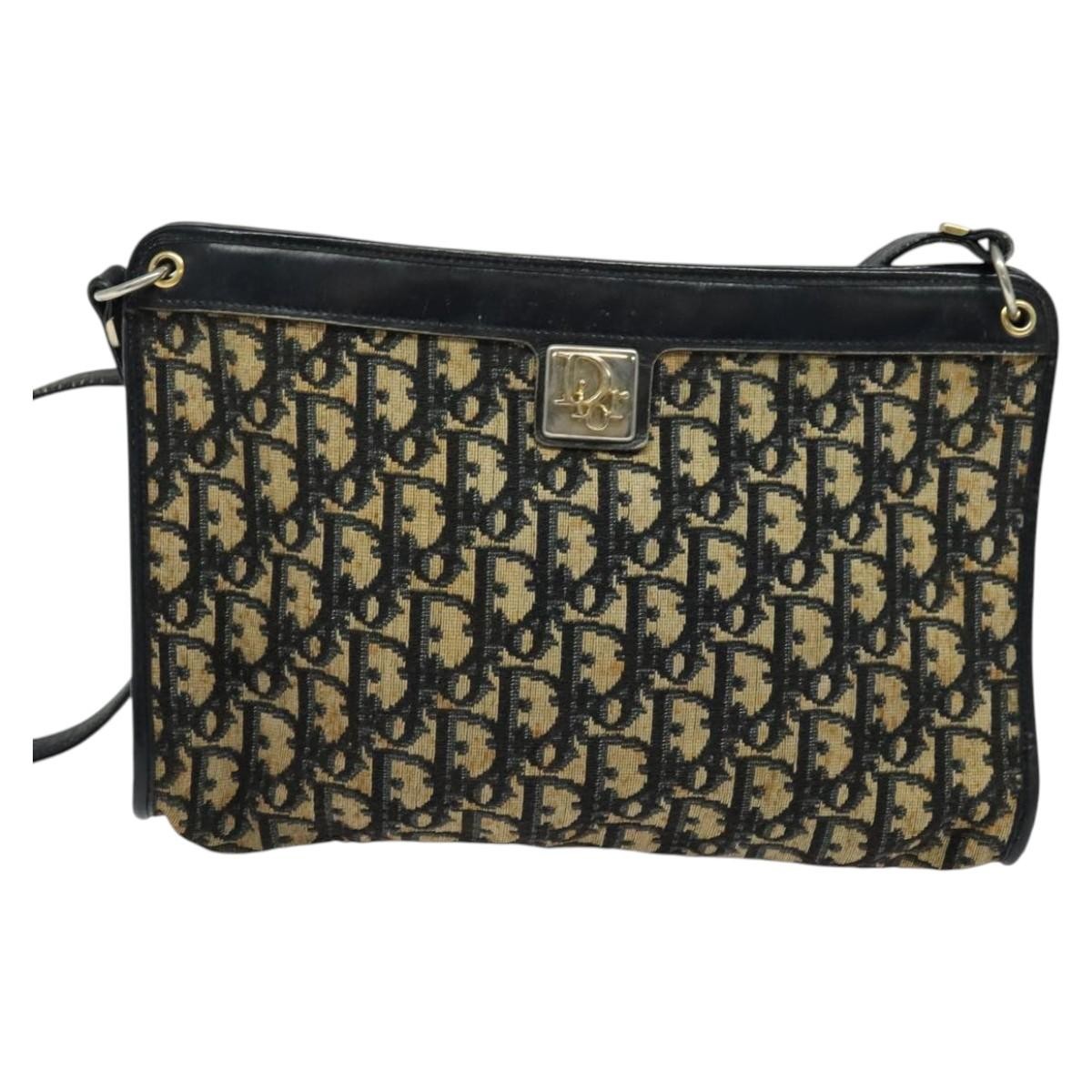 Christian Dior Vintage Trotter Shoulder Bag Canvas, NAVY, CANVAS, Shoulder bag