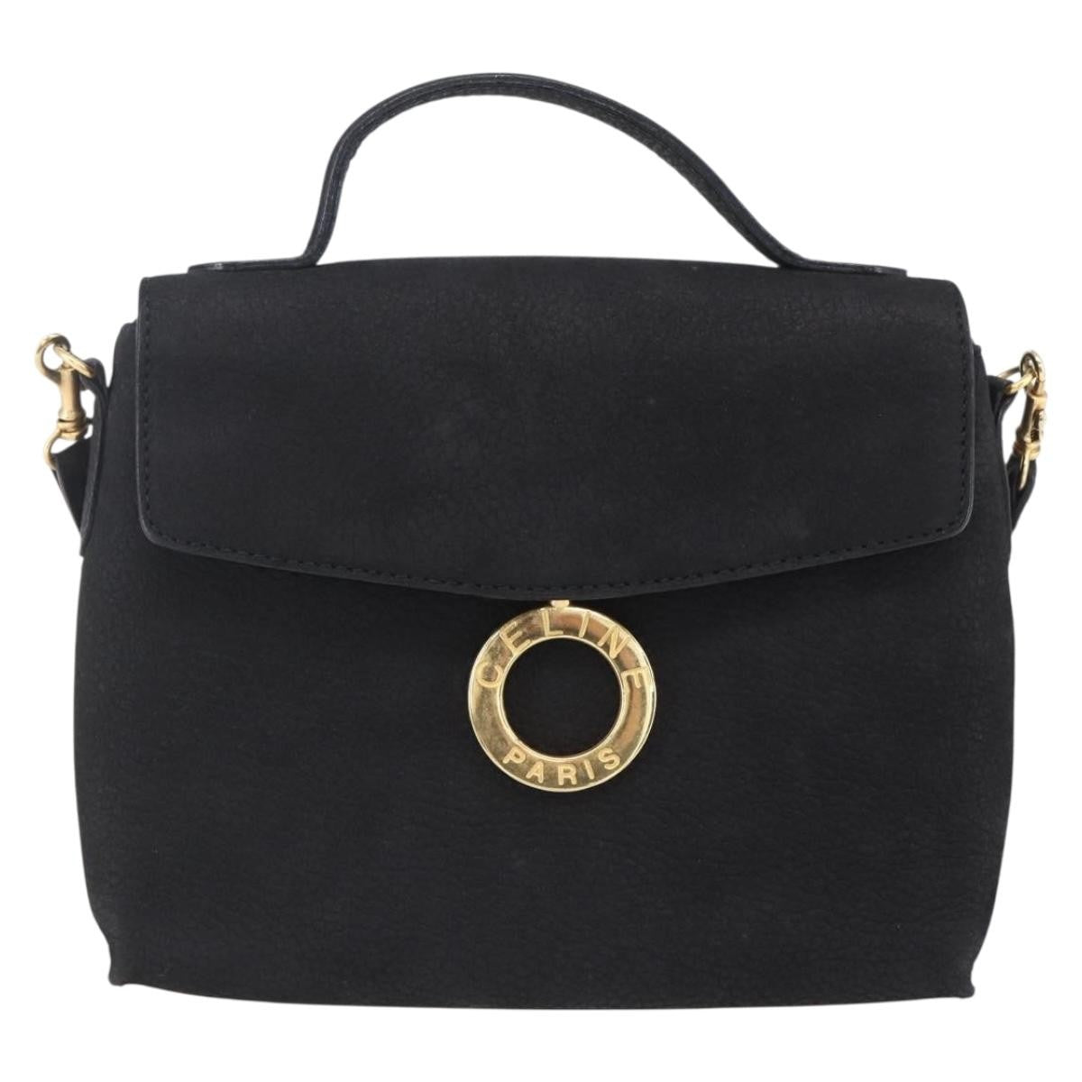 Celine Circle Logo Shoulder Bag Leather, BLACK, LEATHER, Shoulder bag