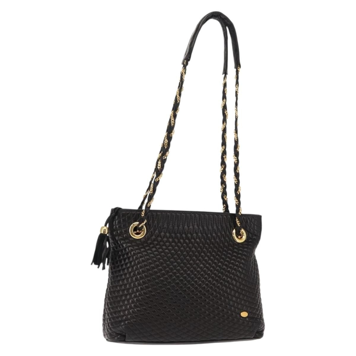 Bally Vintage Chain Shoulder Bag Quilted Leather, BLACK, LEATHER, Shoulder bag