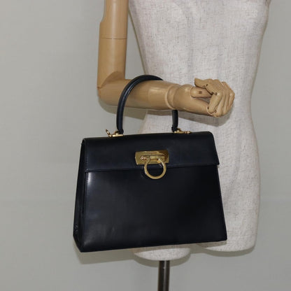Salvatore Ferragamo Gancini Convertible Top Handle Bag Leather, NAVY, LEATHER, Handbag