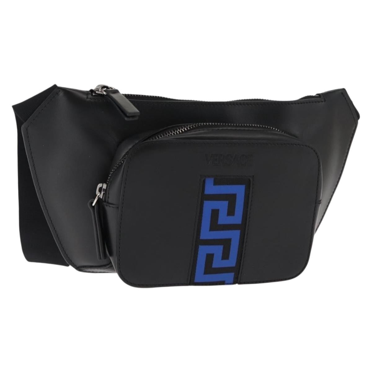 Versace Crossbody Pouch Studded Leather, BLACK, LEATHER, Clutche & pouche