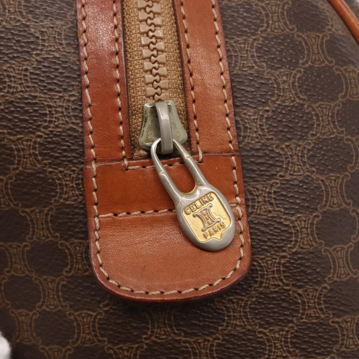 Celine Macadam Handbag Macadam with leather, BROWN, CANVAS, Handbag