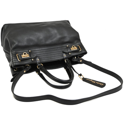 Salvatore Ferragamo Double Gancini Side Buckle Tote Leather, BLACK, LEATHER, Tote bag