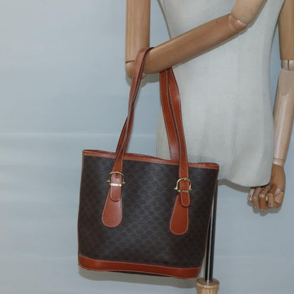 Celine Vintage Macadam Shoulder Bag Canvas and Leather, BROWN, CANVAS, Shoulder bag