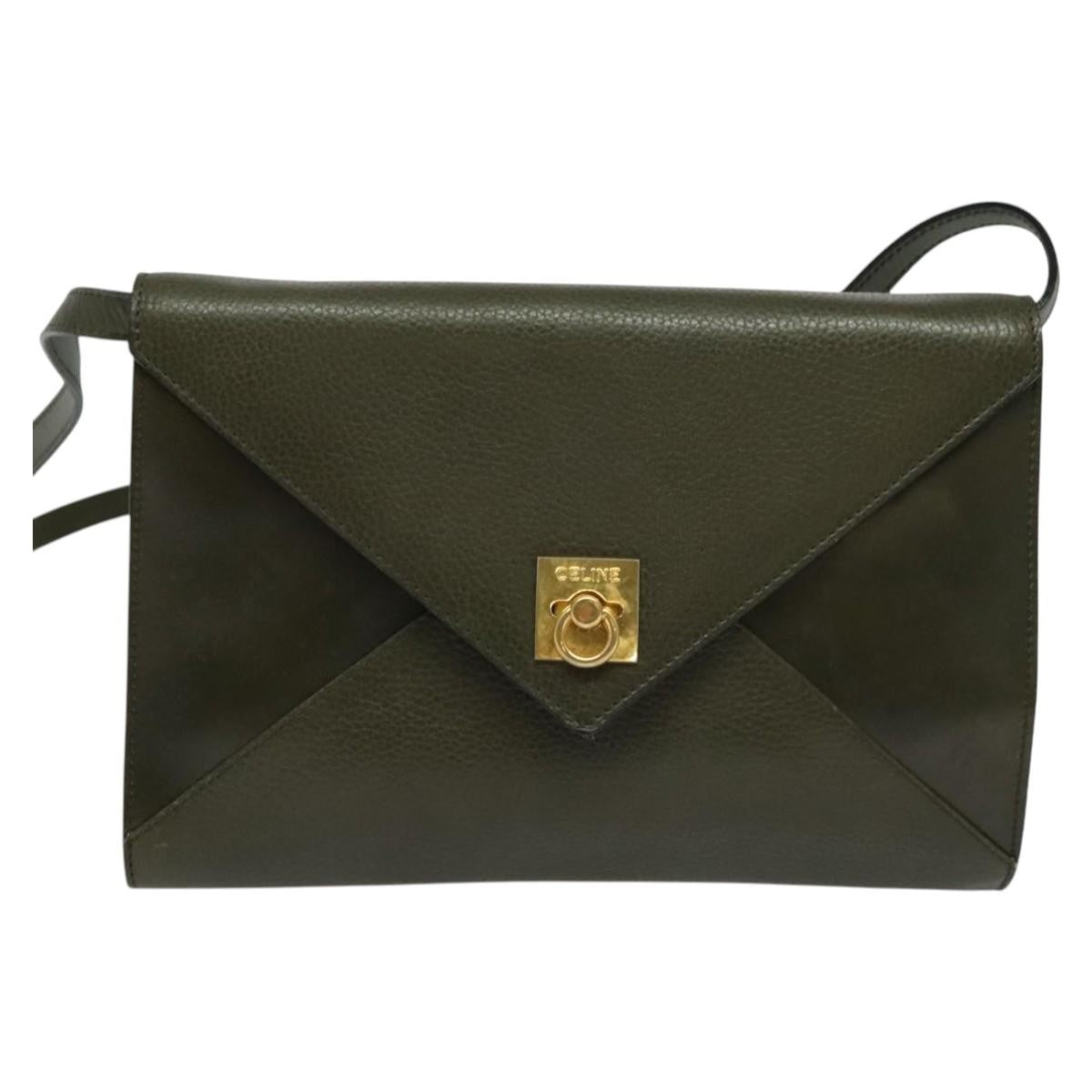 Celine Envelope Shoulder Bag Leather, KHAKI, LEATHER, Shoulder bag