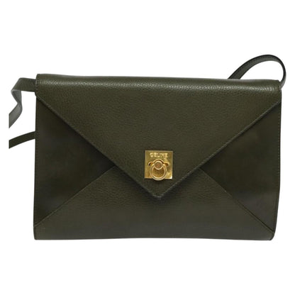 Celine Envelope Shoulder Bag Leather, KHAKI, LEATHER, Shoulder bag