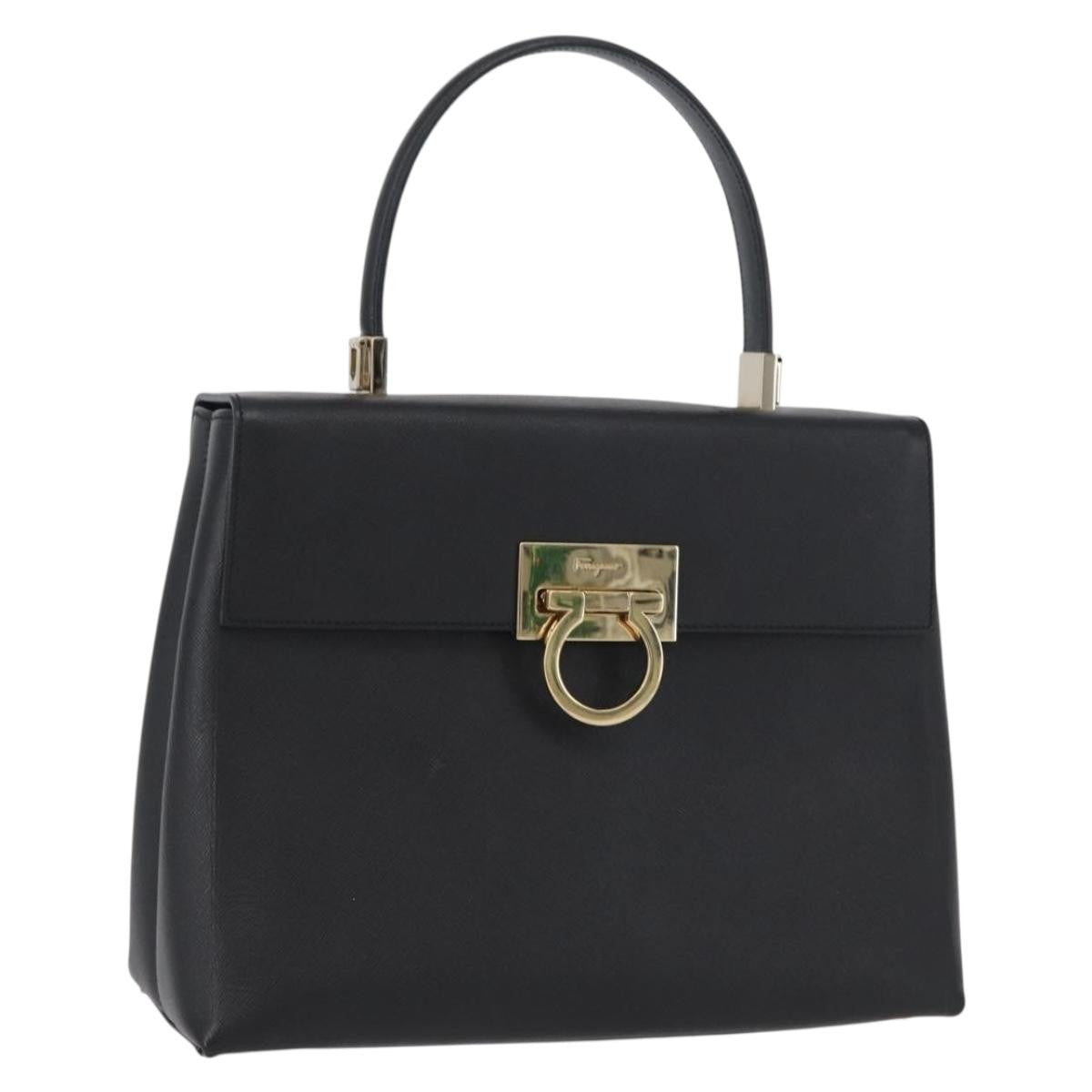 Salvatore Ferragamo Gancini handbag Leather, BLACK, LEATHER, Handbag