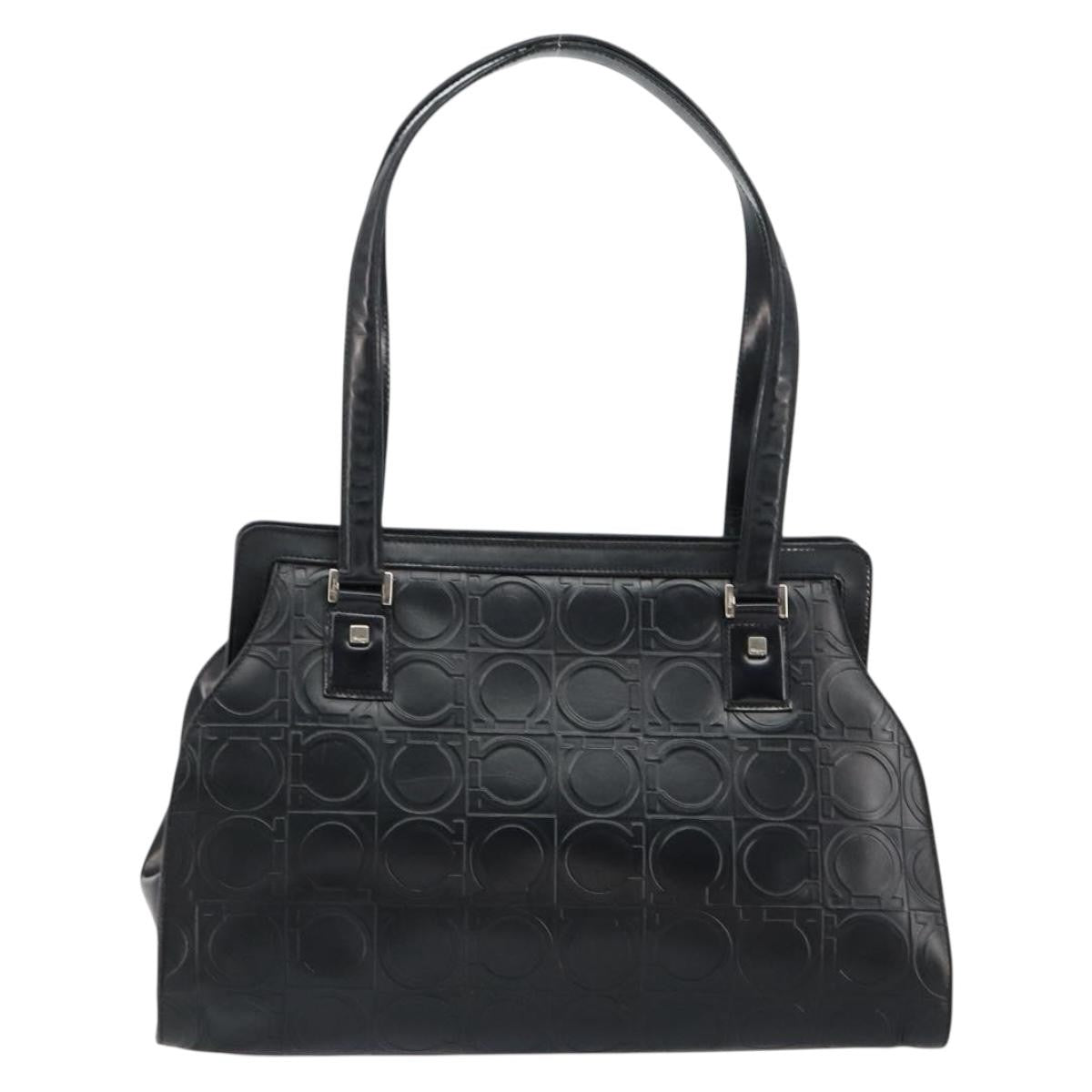 Salvatore Ferragamo Gancini Tote Leather, BLACK, LEATHER, Tote bag