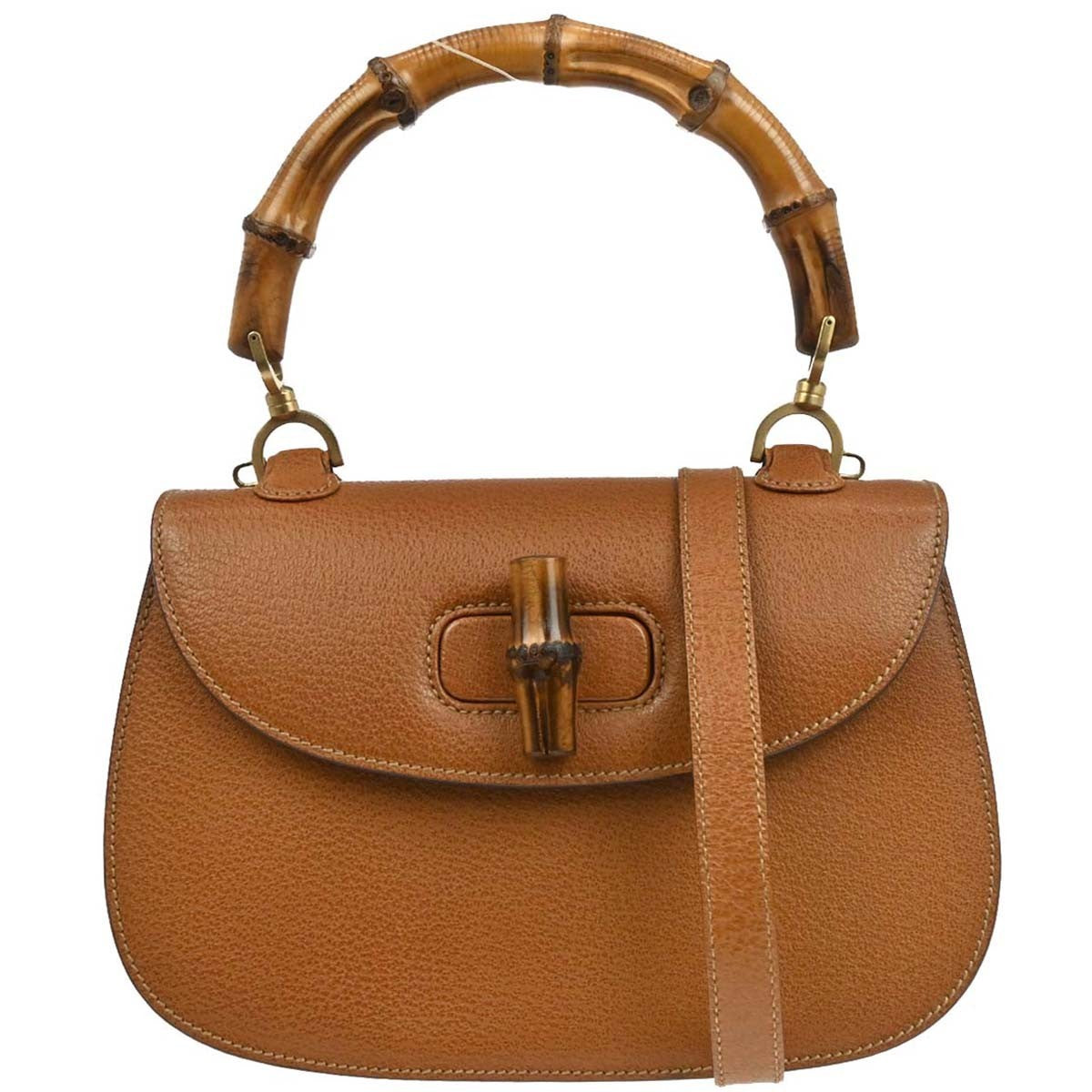 Gucci Vintage Convertible Bamboo Top Handle Bag Leather, BROWN, LEATHER, Handbag