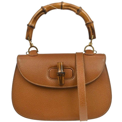Gucci Vintage Convertible Bamboo Top Handle Bag Leather, BROWN, LEATHER, Handbag