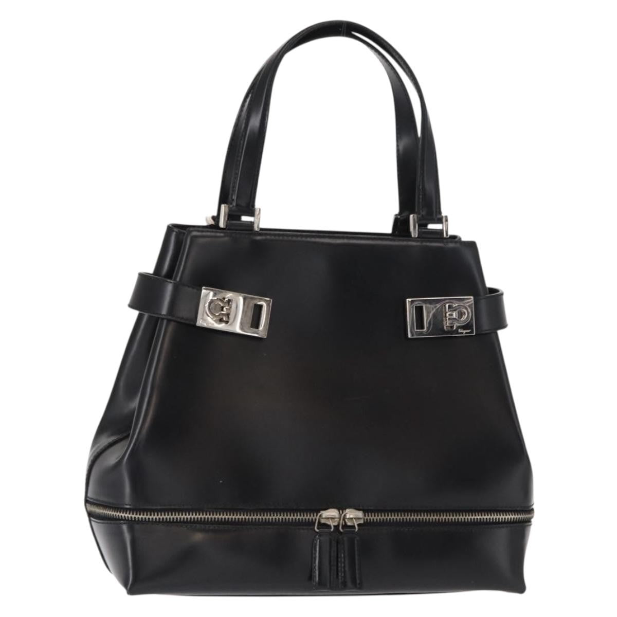 Salvatore Ferragamo Gancini handbag Leather, BLACK, LEATHER, Handbag