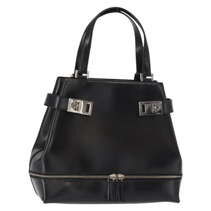 Salvatore Ferragamo Gancini handbag Leather, BLACK, LEATHER, Handbag