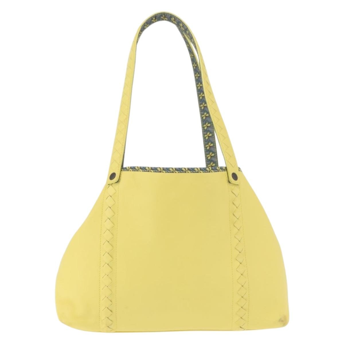 Bottega Veneta A-Shape Tote Leather with Intrecciato Detail, YELLOW, LEATHER, Shoulder bag