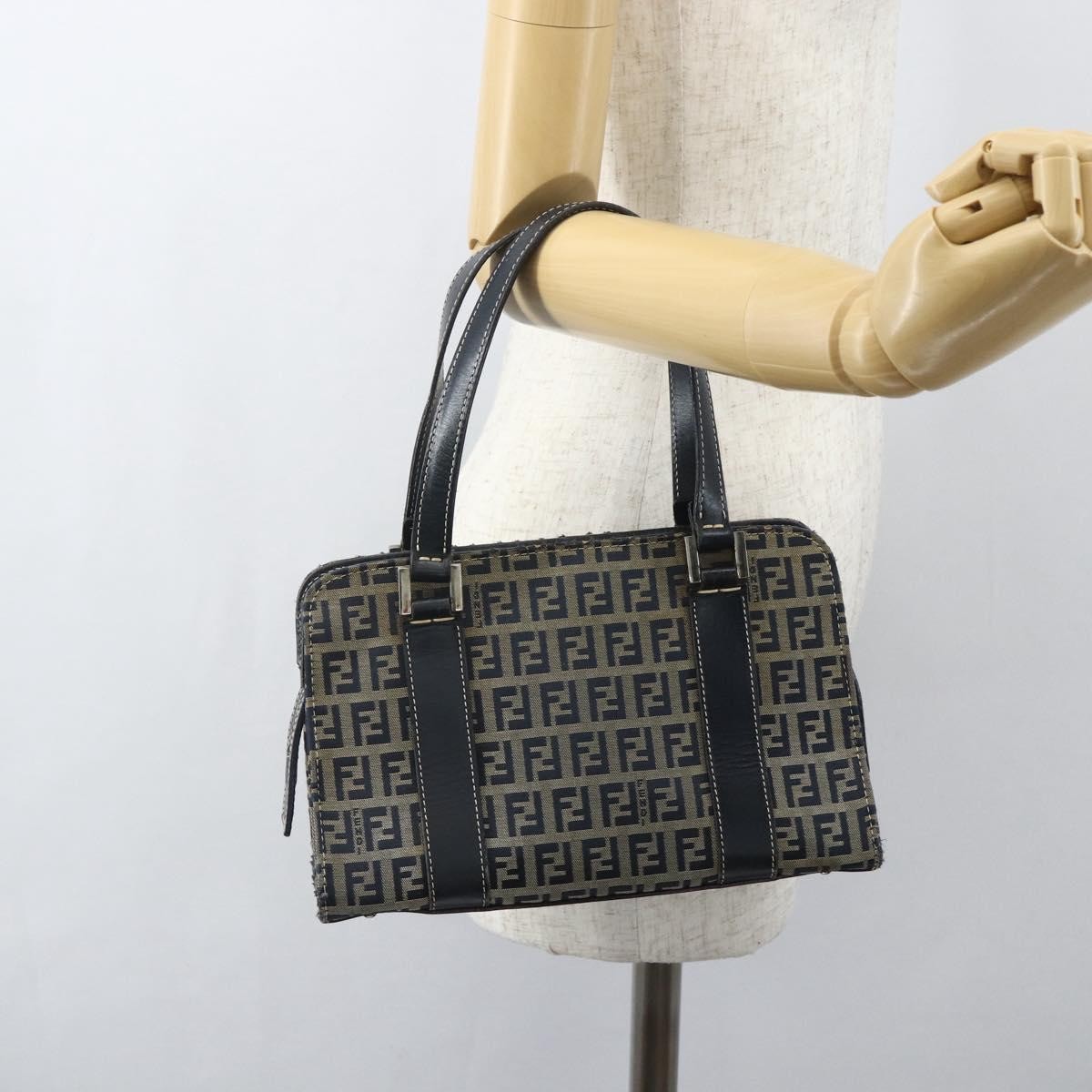 Fendi Vintage Satchel Zucchino Canvas, NAVY, CANVAS, Handbag