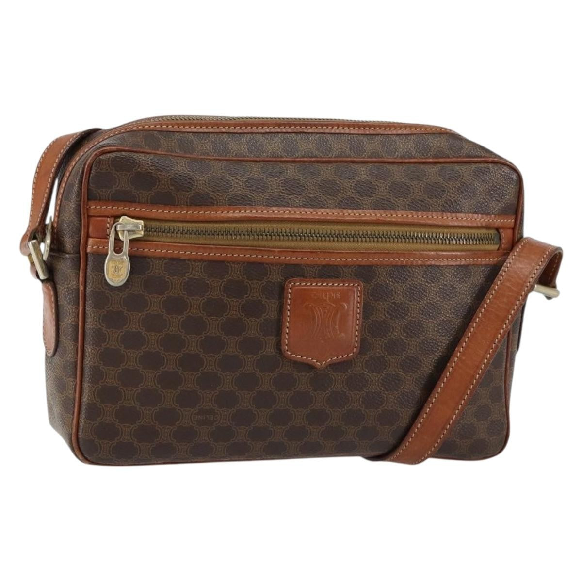 Celine Vintage Macadam Shoulder Bag Canvas and Leather, BROWN, CANVAS, Shoulder bag