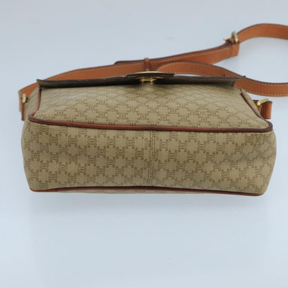 Celine Vintage Macadam Circle Logo Shoulder Bag Canvas and Leather, BEIGE, CANVAS, Shoulder bag