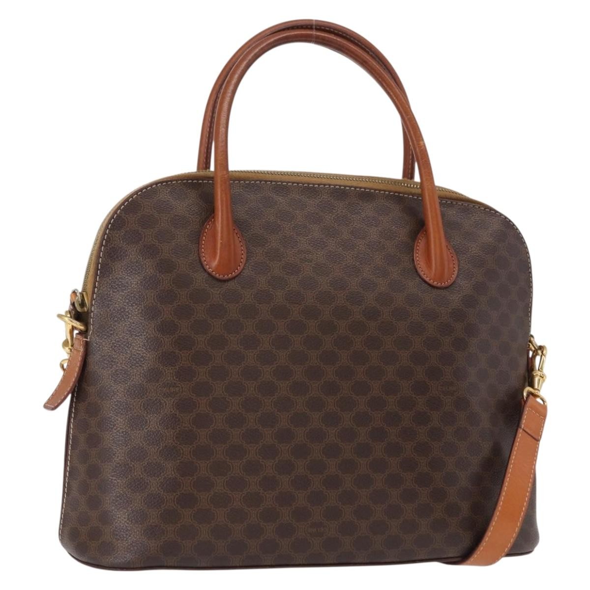 Celine Vintage Macadam Handbag Canvas and Leather, BROWN, CANVAS, Handbag