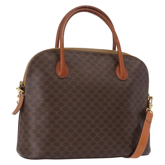 Celine Vintage Macadam Handbag Canvas and Leather, BROWN, CANVAS, Handbag