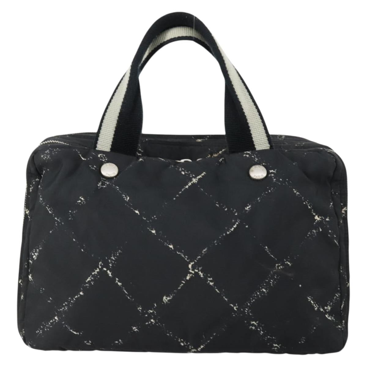 Chanel Travel Line Boston Bag Printed Nylon, BLACK, NYLON, Handbag
