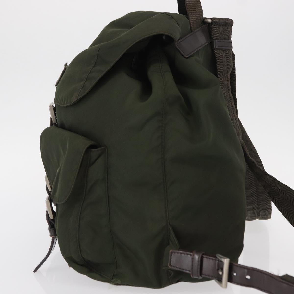 Prada Vela Double Front Pocket Backpack Tessuto with Saffiano Leather, KHAKI, NYLON, Backpack