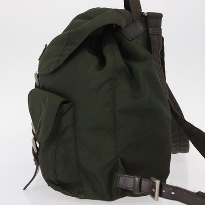 Prada Vela Double Front Pocket Backpack Tessuto with Saffiano Leather, KHAKI, NYLON, Backpack