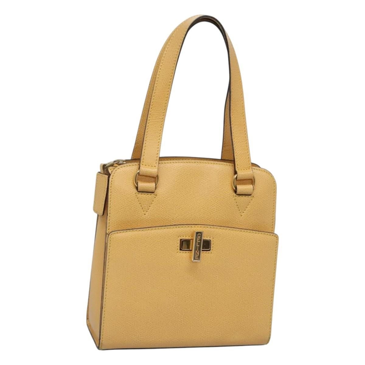Celine Vintage turn lock shoulder bag Leather, YELLOW, LEATHER, Shoulder bag
