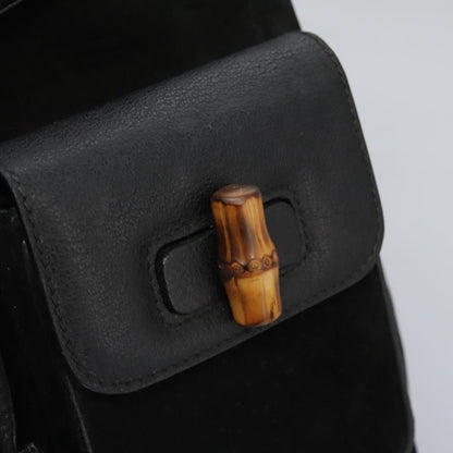 Gucci Vintage Bamboo Backpack Suede and Leather, Black, Suede, Backpack