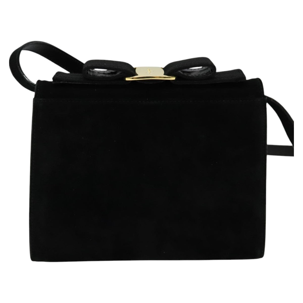 Salvatore Ferragamo Vala Shoulder Bag Suede, BLACK, SUEDE, Shoulder bag