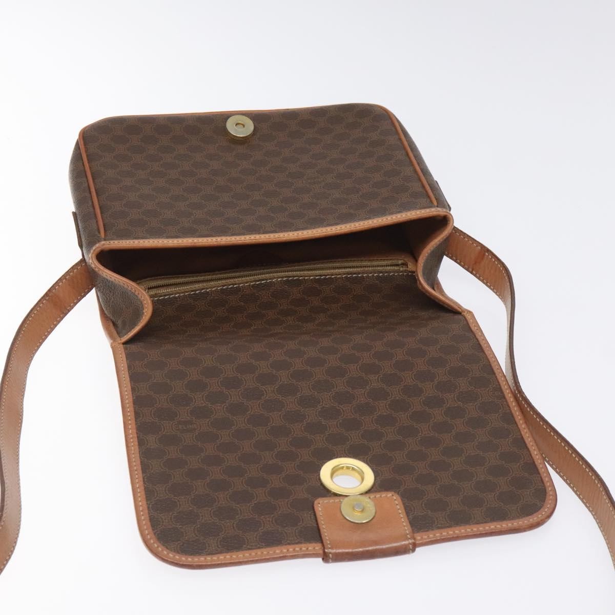 Celine Vintage Macadam Circle Logo Shoulder Bag Canvas and Leather, Brown, Canvas, Shoulder Bag