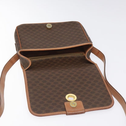 Celine Vintage Macadam Circle Logo Shoulder Bag Canvas and Leather, Brown, Canvas, Shoulder Bag