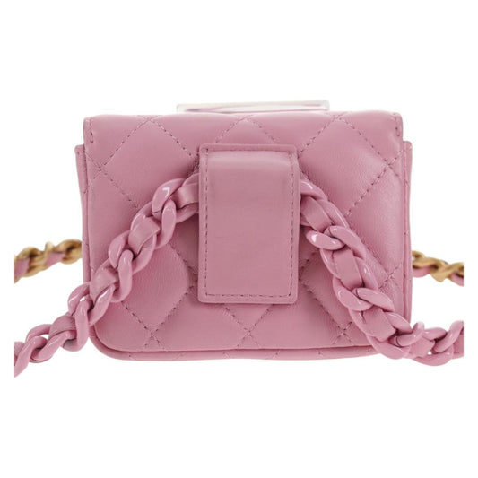Chanel Flat CC Crossbody Bag Leather, PINK, LEATHER, Crossbody bag