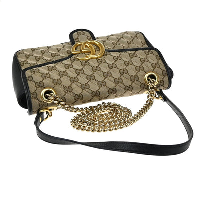 Gucci GG Marmont Flap Bag Diagonal Quilted GG Canvas with Leather, BROWN, CANVAS, Handbag