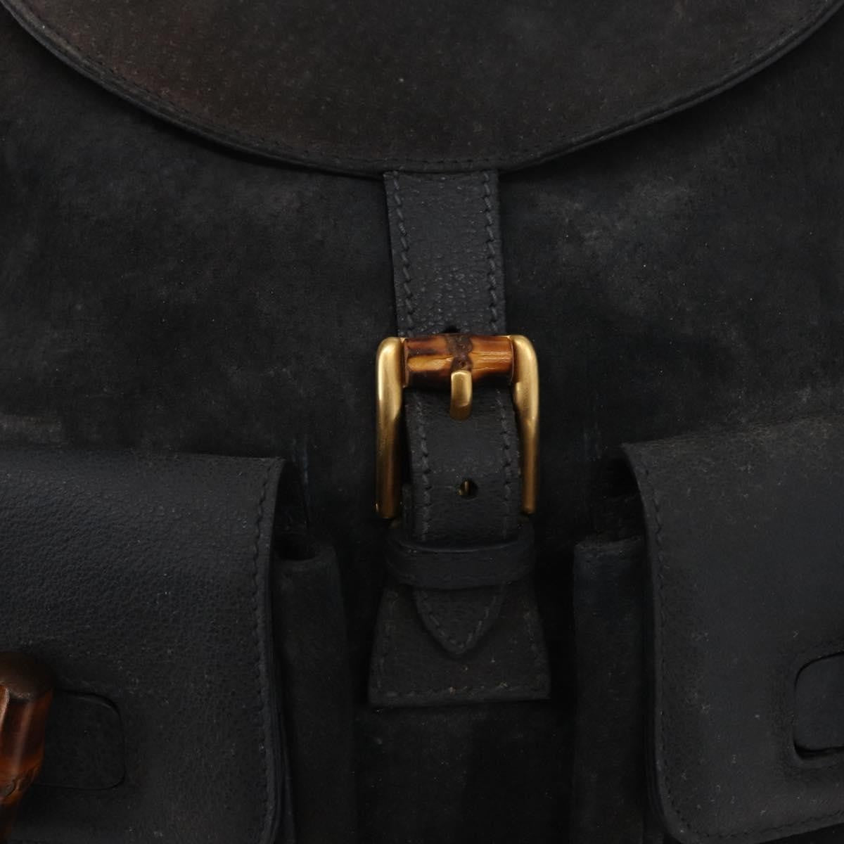 Gucci Vintage Bamboo Backpack Suede, NAVY, SUEDE, Backpack
