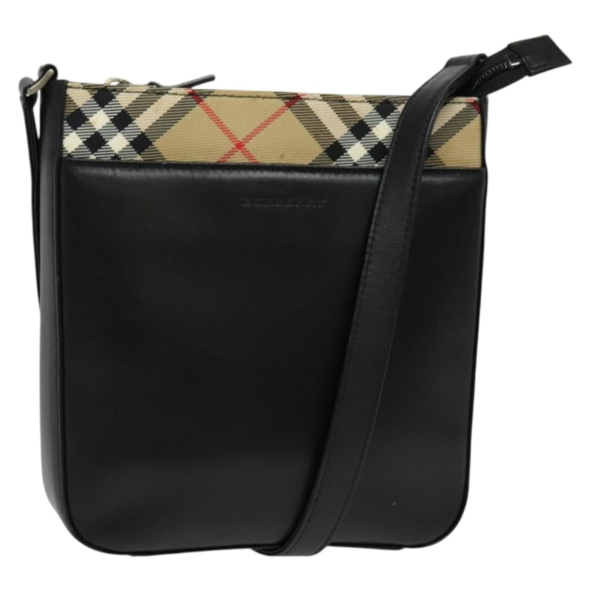 Burberry Front Pocket Flap Messenger Leather with Vintage Check Canvas, BLACK, LEATHER, Crossbody bag