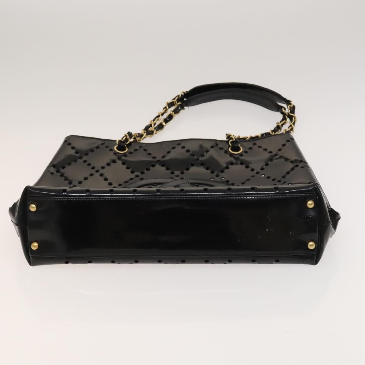 Chanel CC Chain Tote Perforated Patent, BLACK, PATENT_LEATHER, Tote bag
