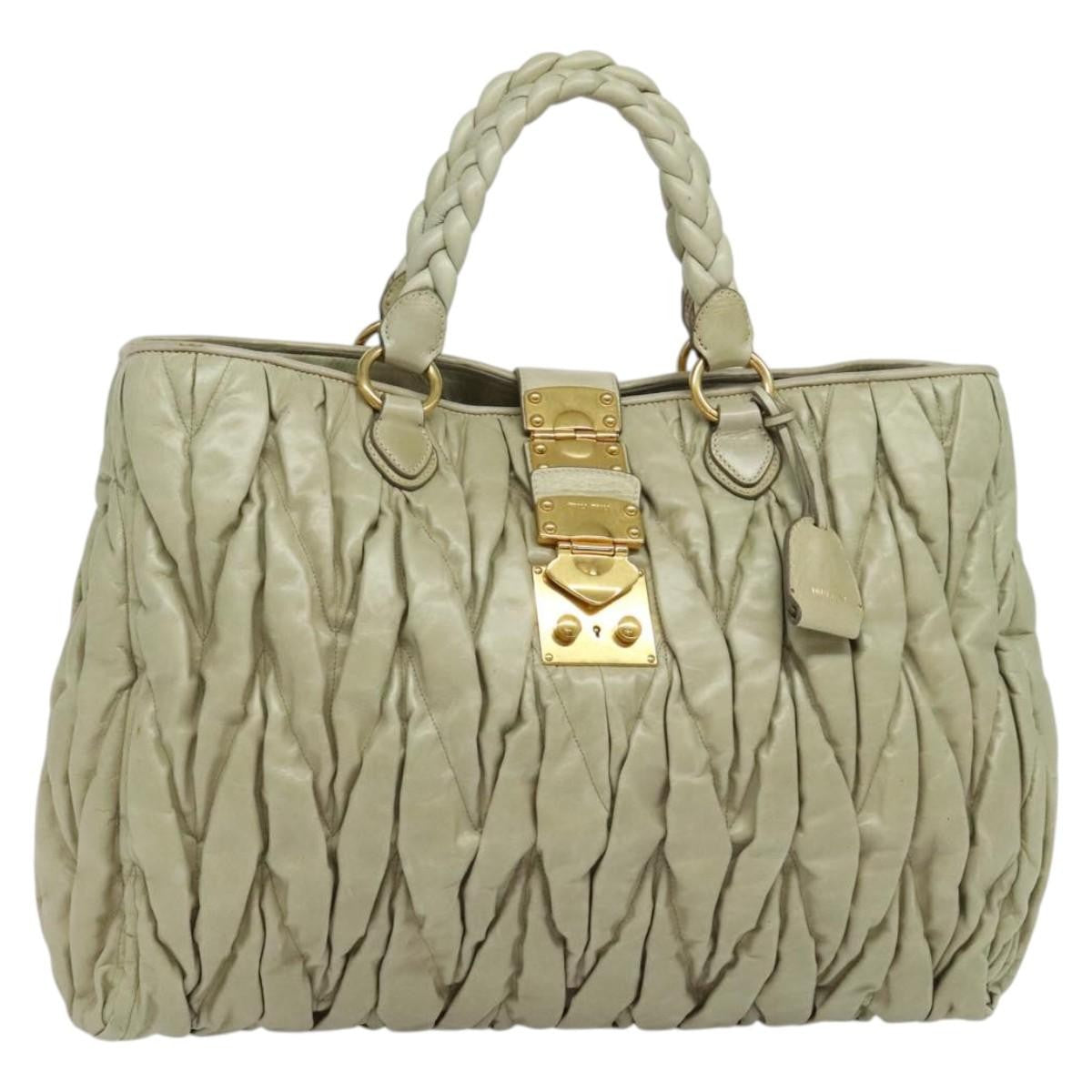 Miu Miu Coffer Convertible Satchel Leather, BEIGE, LEATHER, Handbag
