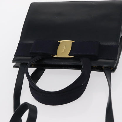 Salvatore Ferragamo Convertible Vara Bow Tote Leather, NAVY, LEATHER, Handbag
