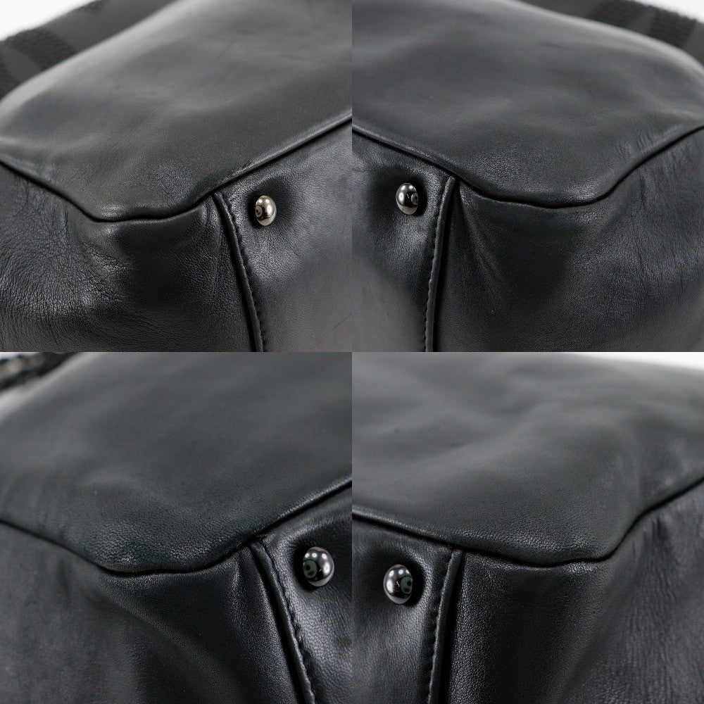 Chanel Studded CC Accordion Flap Bag Leather, BLACK, LEATHER, Handbag