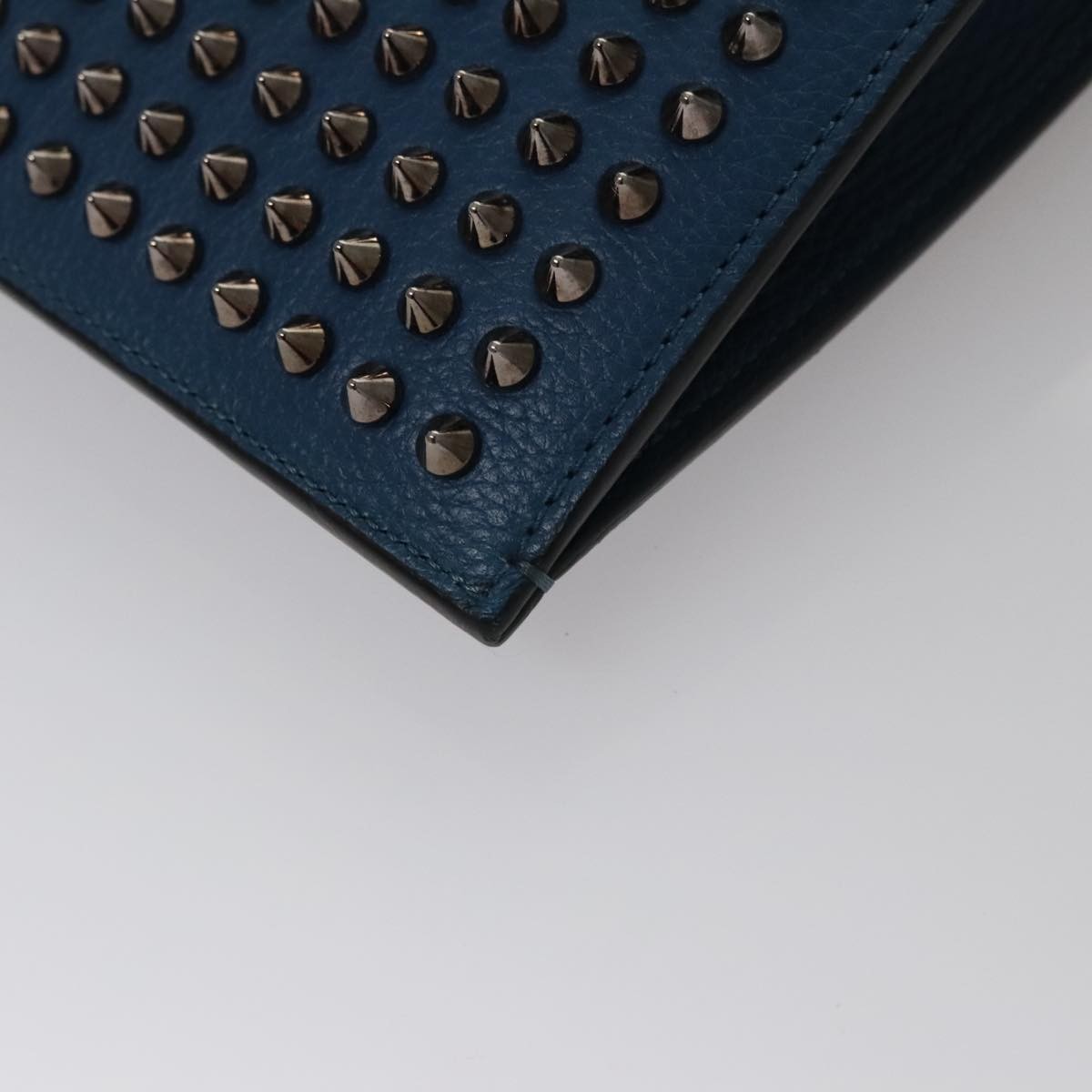 Christian Louboutin Trictrac Portfolio Bag Leather and Spiked Leather, BLUE, LEATHER, Handbag