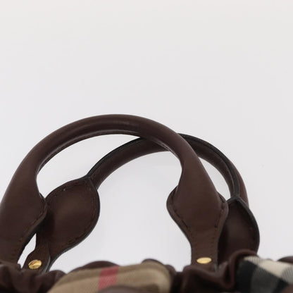 Burberry Big Crush Tote Leather and House Check Canvas, BROWN, LEATHER, Handbag