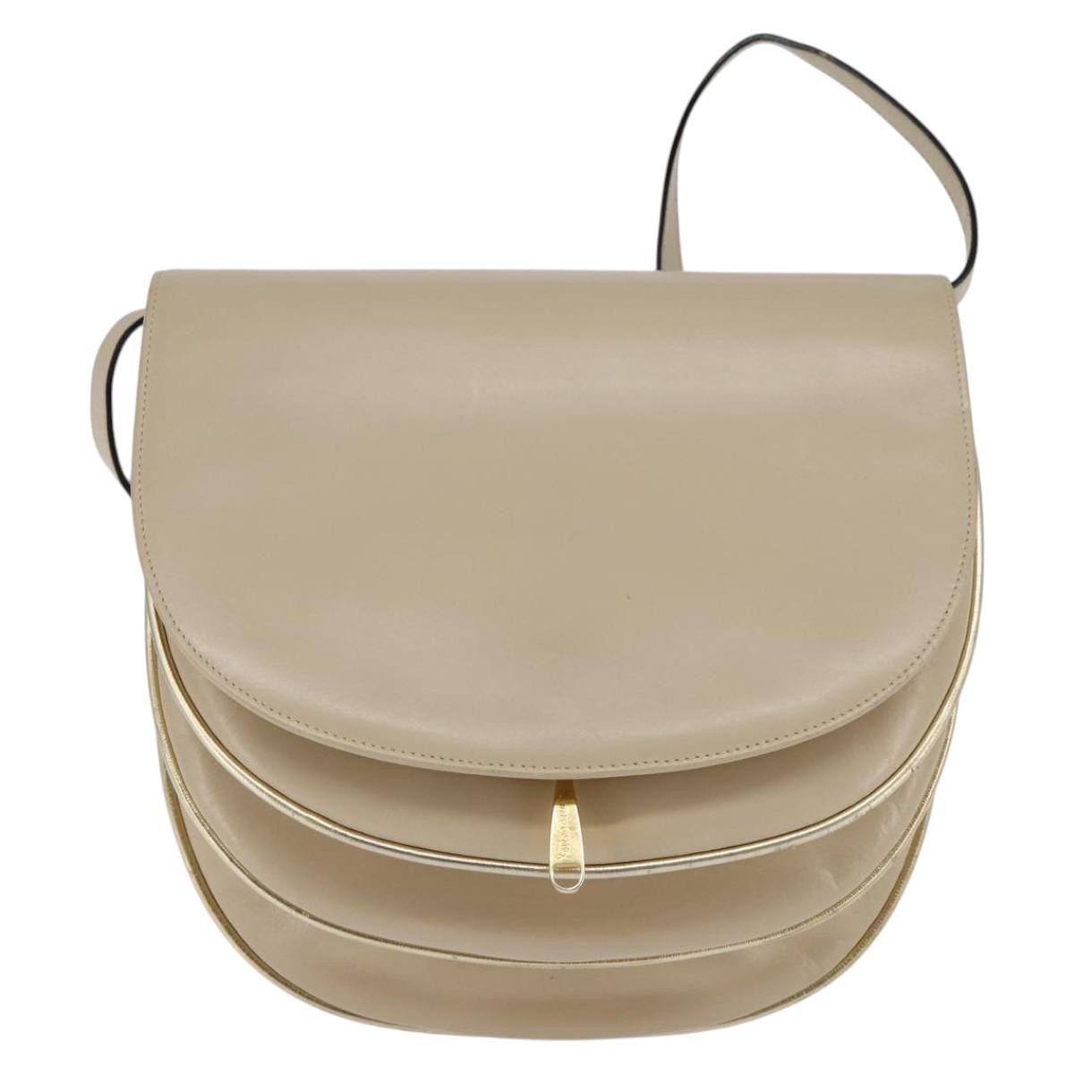 Salvatore Ferragamo Vintage Shoulder Bag Leather, BEIGE, LEATHER, Shoulder bag