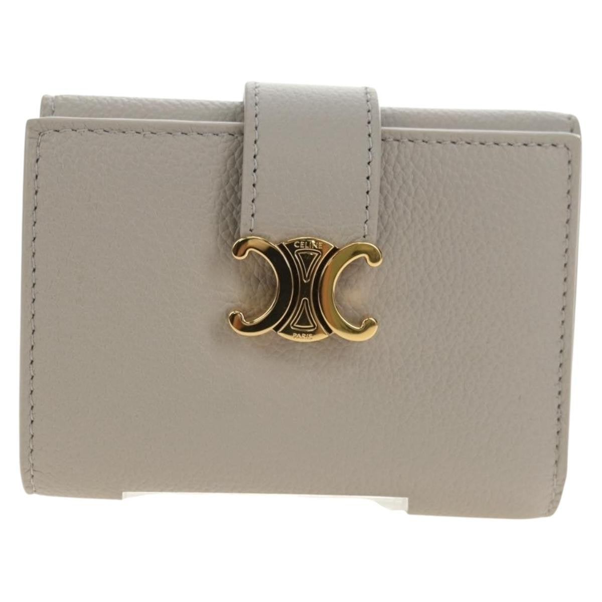 Celine Triomphe Trifold Wallet Leather, Beige, Leather, Wallet