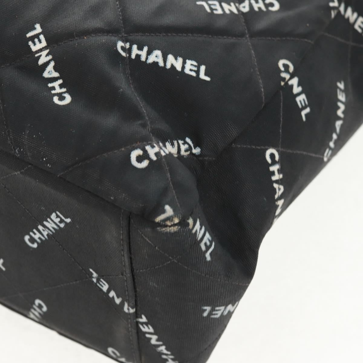Chanel Logo Shopping Tote Quilted Printed Canvas, BLACK, CANVAS, Tote bag