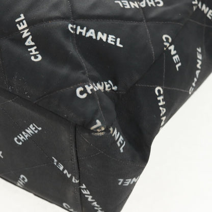 Chanel Logo Shopping Tote Quilted Printed Canvas, BLACK, CANVAS, Tote bag