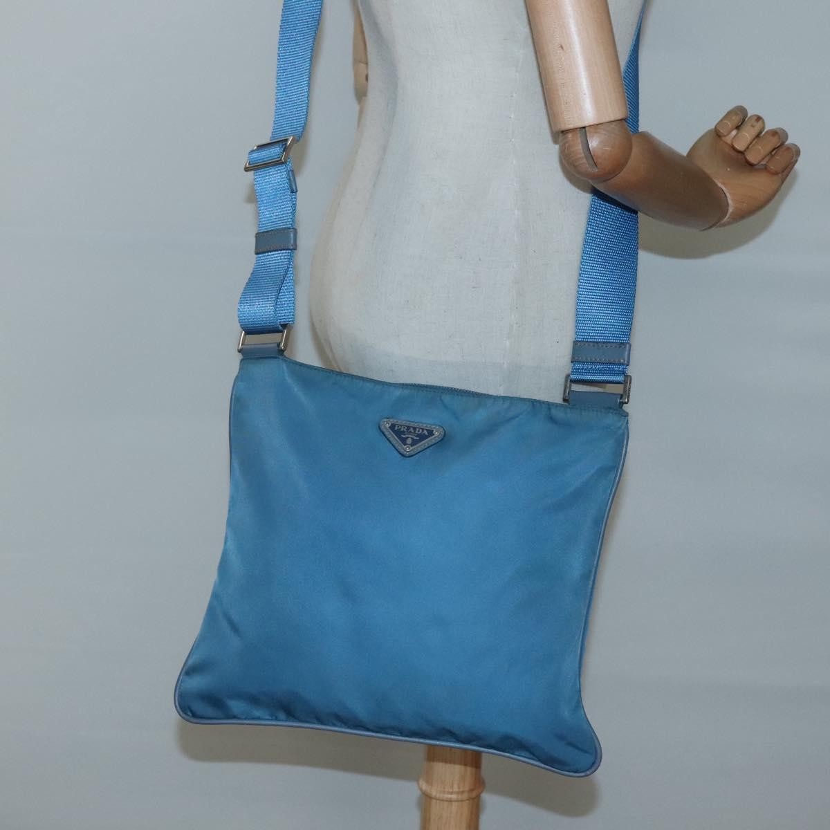 Prada Flat Messenger Bag Tessuto, BLUE, NYLON, Shoulder bag