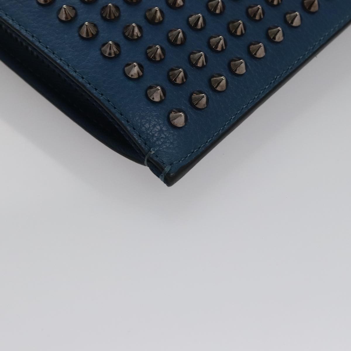 Christian Louboutin Trictrac Portfolio Bag Leather and Spiked Leather, BLUE, LEATHER, Handbag