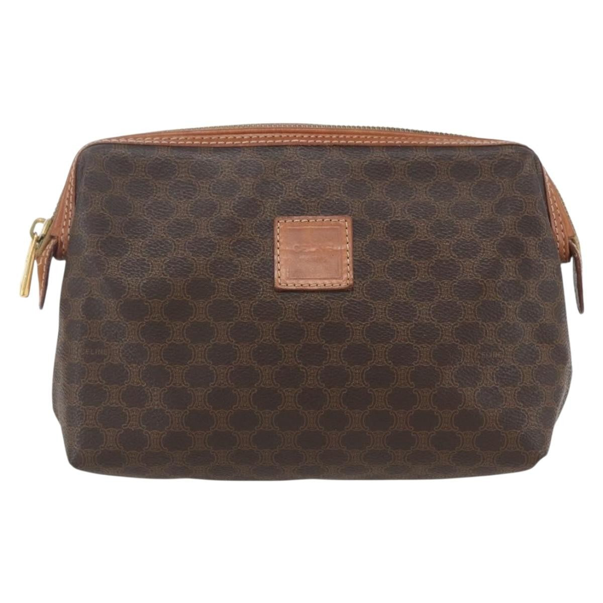 Celine Vintage Toiletry Pouch Macadam Coated Canvas, BROWN, CANVAS, Clutche & pouche