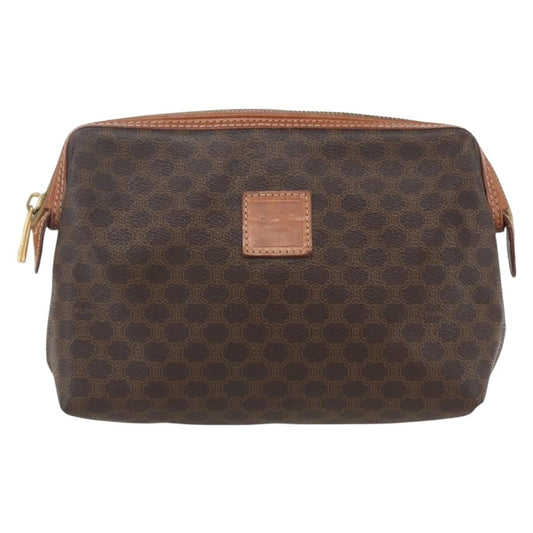 Celine Vintage Toiletry Pouch Macadam Coated Canvas, BROWN, CANVAS, Clutche & pouche